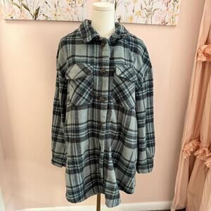 Love Tree Blue Plaid Oversized Shacket Jacket